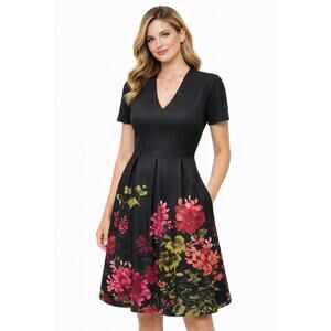 Donna Ricco Black Floral Fit & Flare Dress NWT Size 4